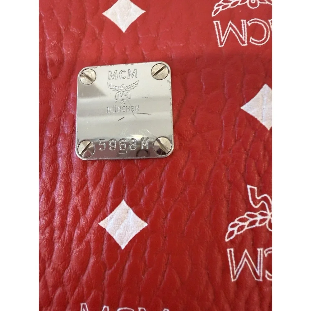 MCM Red Pebbled‎ Clutch Wristlet with Logo Accent Wrist Strap